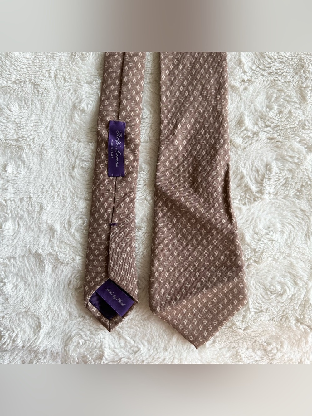 Ralph Lauren Purple Label Necktie Mens 58” Tan Silk Cashmere Geometric Italy RL